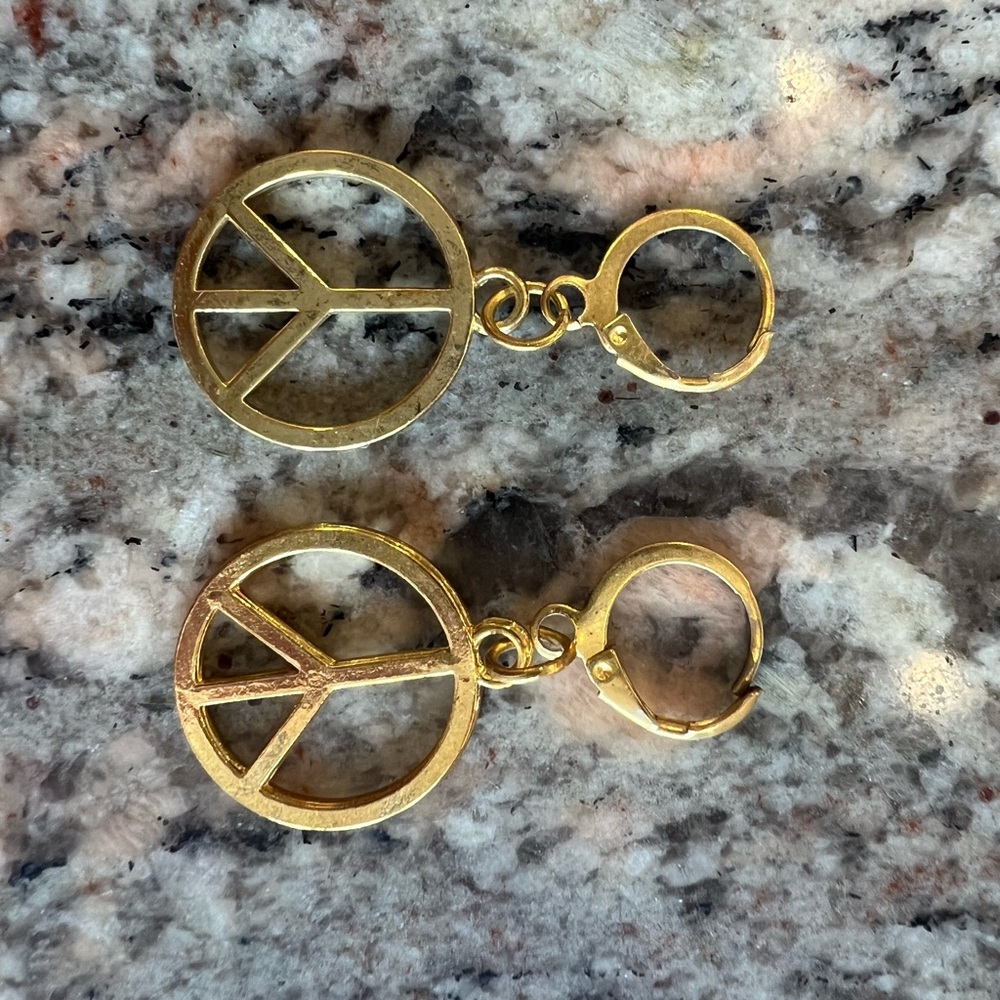 Gold Peace Sign Hoop Earrings
